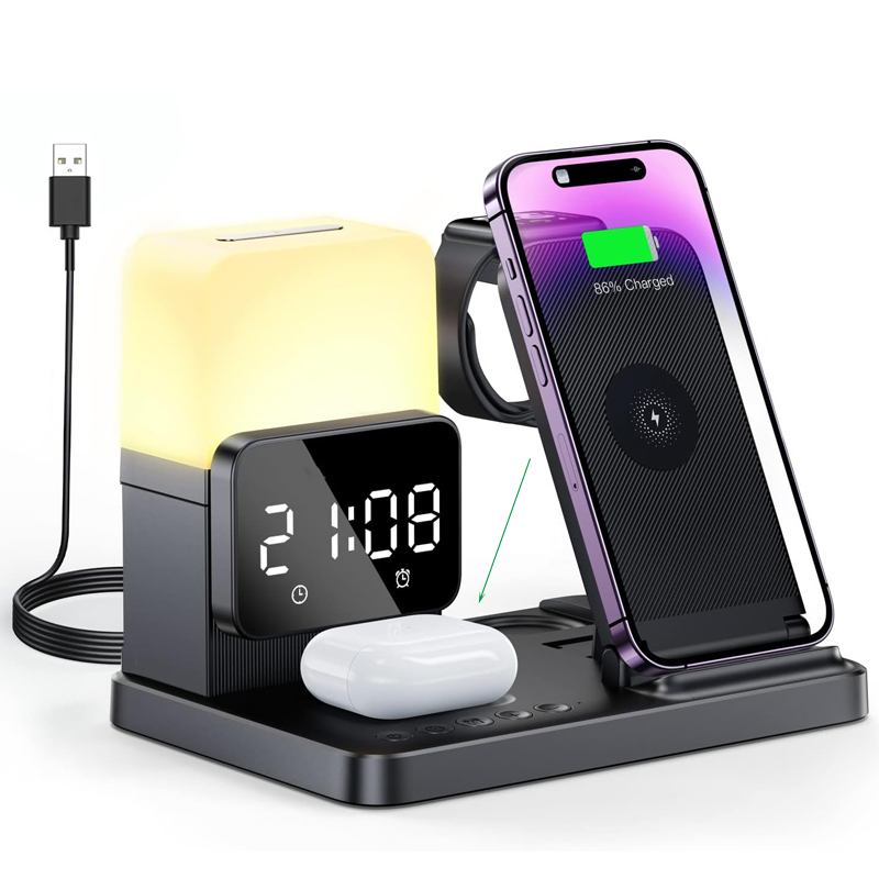 Smartwatch X12 - 6 in 1折りたたみ式ランプ ワイヤレス充電パッドスタンド 目覚まし時計 iPhone