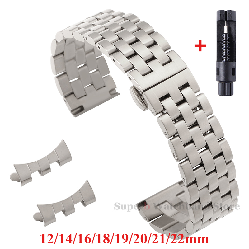 Motorola Smartwatch Accessories - 12/14/16/18/19/20/21/22 ミリメートルステンレス鋼ストラップティソ湾曲した端リストバンドセイコーユニバーサルブレスレットバタフライバックル