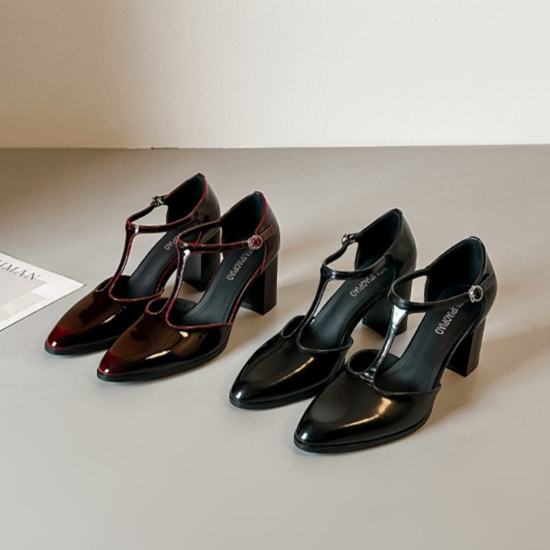 メアリージェーンシューズ ブラック ハイヒール レディース  - Leather Classic Strap のレビューと価格