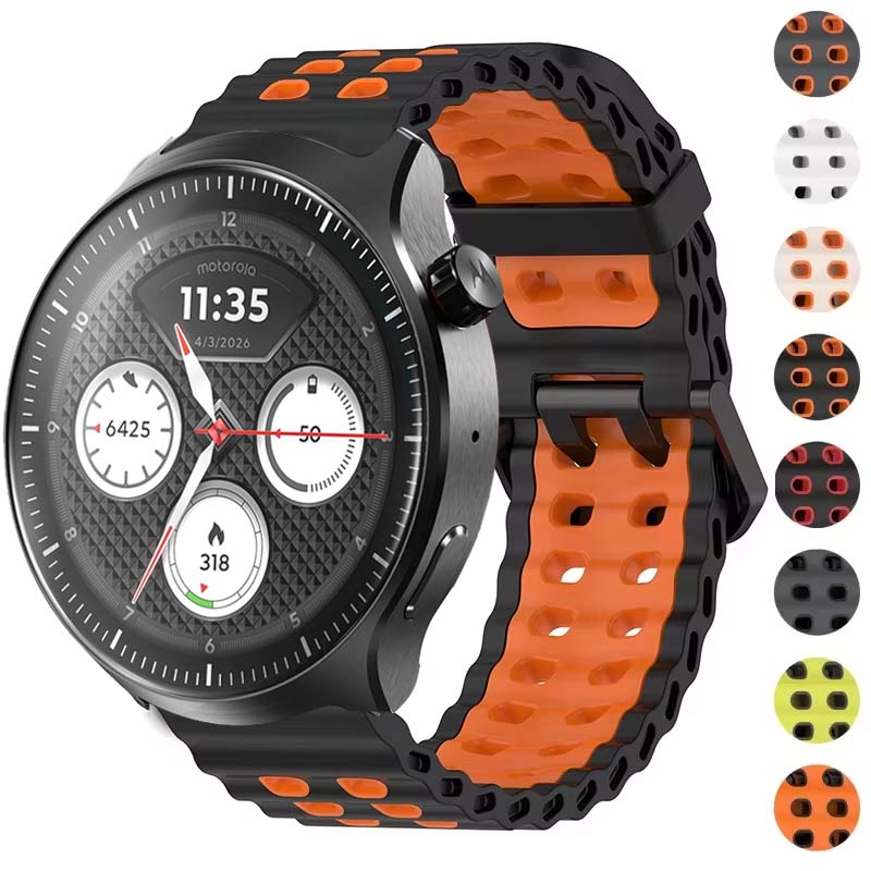 22mmの通気性のあるツートンカラーのシリコン製ストラップ。 - Motorola Smartwatch Accessories のレビューと価格