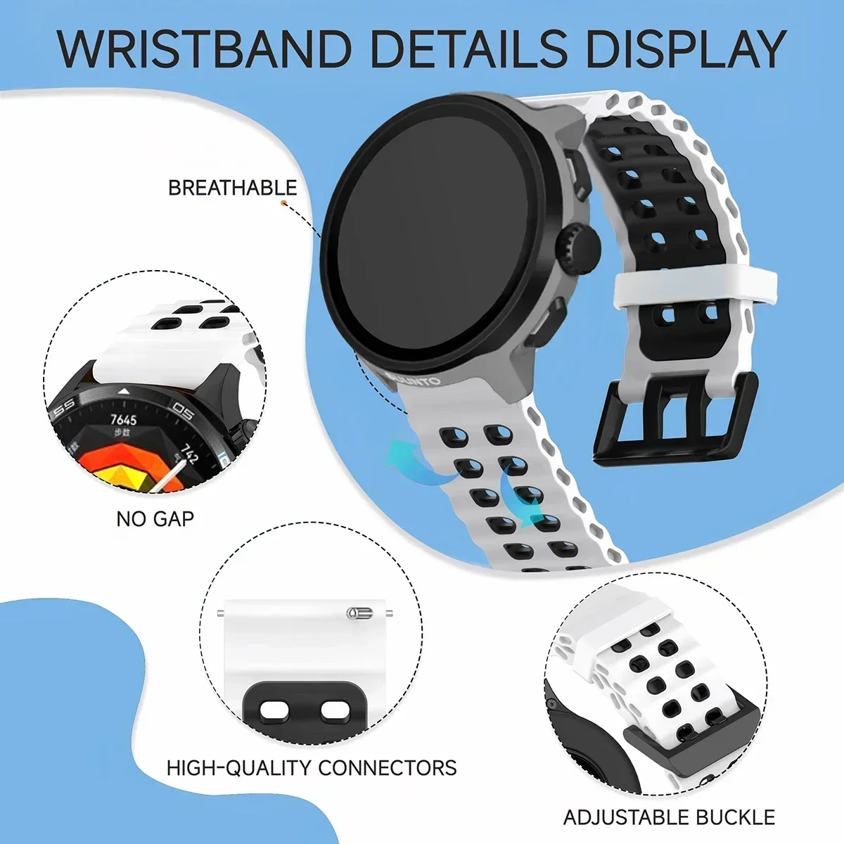 22mmの通気性のあるツートンカラーのシリコン製ストラップ。 - Motorola Smartwatch Accessories のレビューと価格
